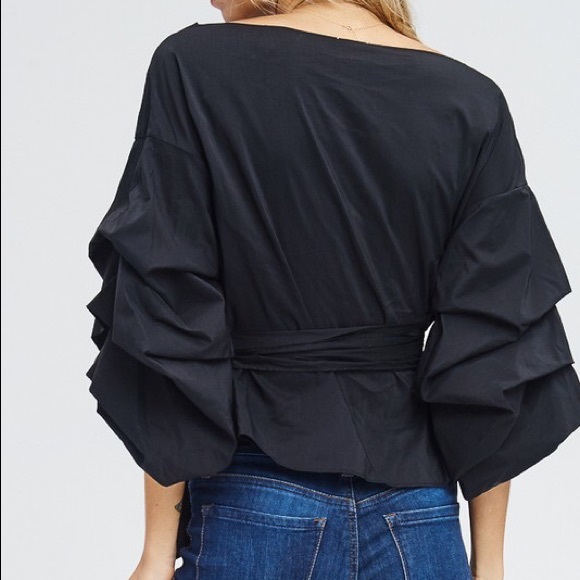 Black Bow Wrap Top - Picture 2 of 8